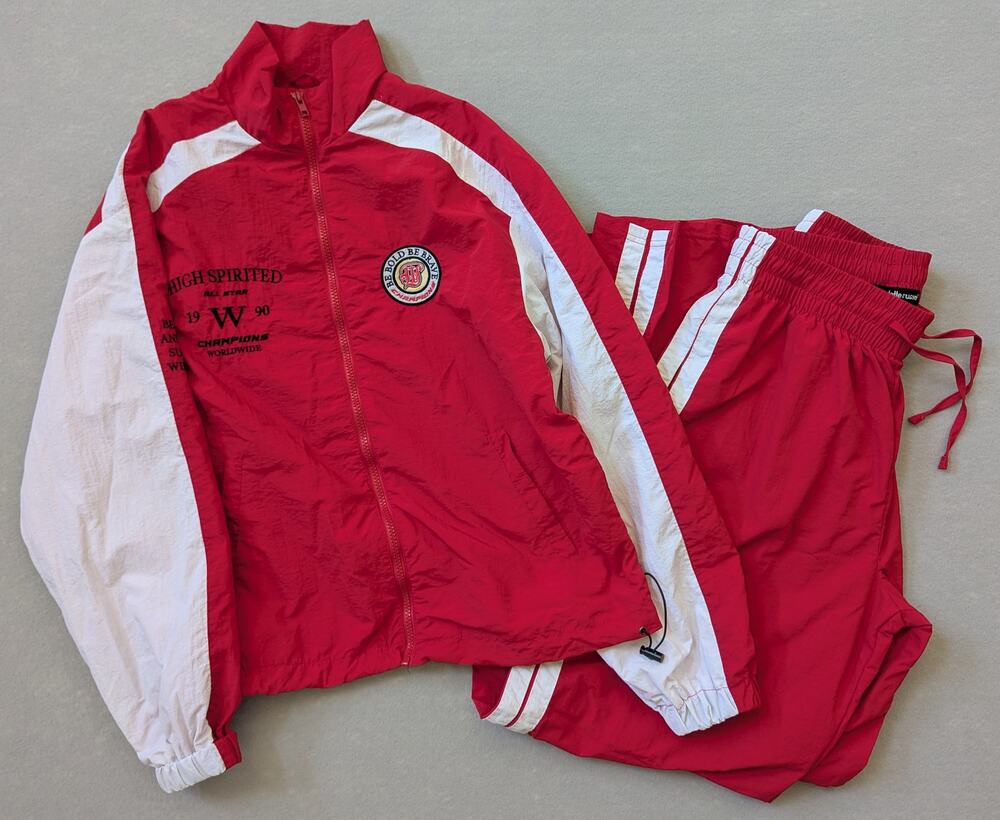 Charlotte Russe Y2K Tracksuit Set Red White Nylon Windbreaker Pants M